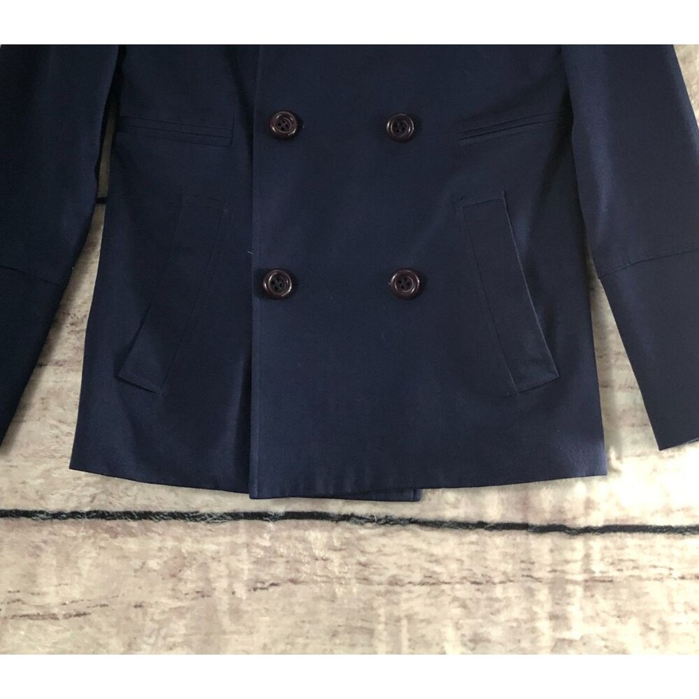 Von Lancelot Trench Coat S Navy Blue Double Breasted Jacket Military Goth Punk - Picture 6 of 16